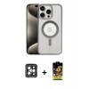 MARSİLYAN™- iPhone 15 Pro Max Kılıf Siluet Çizgi Serisi - Siyah Buffer Cam Ekran Koruyucu + PVD Metal Kamera Lens - GI