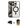 MARSİLYAN™- iPhone 15 Pro Max Kılıf Siluet Çizgi Serisi - Siyah Buffer Cam Ekran Koruyucu + Raze Metal Kamera Lens - SH