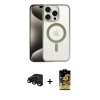 MARSİLYAN™- iPhone 15 Pro Max Kılıf Siluet Çizgi Serisi - Siyah Buffer Cam Ekran Koruyucu + Raze Metal Kamera Lens - SH