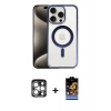 MARSİLYAN™- iPhone 15 Pro Max Kılıf Siluet Çizgi Serisi - Siyah Buffer Hayalet Cam Ekran Koruyucu + PVD Metal Kamera Lens - GS