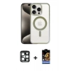 MARSİLYAN™- iPhone 15 Pro Max Kılıf Siluet Çizgi Serisi - Siyah Buffer Hayalet Cam Ekran Koruyucu + Lacivert PVD Metal Kamera Lens