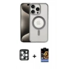 MARSİLYAN™- iPhone 15 Pro Max Kılıf Siluet Çizgi Serisi - Siyah Buffer Hayalet Cam Ekran Koruyucu + Lacivert PVD Metal Kamera Lens