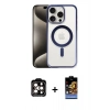 MARSİLYAN™- iPhone 15 Pro Max Kılıf Siluet Çizgi Serisi - Siyah Buffer Hayalet Cam Ekran Koruyucu + PVD Metal Kamera Lens - TU