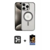 MARSİLYAN™- iPhone 15 Pro Max Kılıf Siluet Çizgi Serisi - Siyah Buffer Hayalet Cam Ekran Koruyucu + PVD Metal Kamera Lens - GI