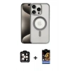 MARSİLYAN™- iPhone 15 Pro Max Kılıf Siluet Çizgi Serisi - Siyah Buffer Hayalet Cam Ekran Koruyucu + PVD Metal Kamera Lens - TU
