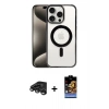 MARSİLYAN™- iPhone 15 Pro Max Kılıf Siluet Çizgi Serisi - Siyah Buffer Hayalet Cam Ekran Koruyucu + Raze Metal Kamera Lens - TMGI