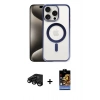 MARSİLYAN™- iPhone 15 Pro Max Kılıf Siluet Çizgi Serisi - Siyah Buffer Hayalet Cam Ekran Koruyucu + Raze Metal Kamera Lens - SH