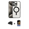 MARSİLYAN™- iPhone 15 Pro Max Kılıf Siluet Çizgi Serisi - Siyah Buffer Hayalet Cam Ekran Koruyucu + Raze Metal Kamera Lens - SH