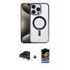 MARSİLYAN™- iPhone 15 Pro Max Kılıf Siluet Çizgi Serisi - Siyah Buffer Hayalet Cam Ekran Koruyucu + Raze Metal Kamera Lens - GS