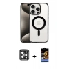 MARSİLYAN™- iPhone 15 Pro Max Kılıf Siluet Çizgi Serisi - Siyah Buffer Hayalet Cam Ekran Koruyucu + Siyah PVD Metal Kamera Lens