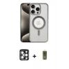 MARSİLYAN™- iPhone 15 Pro Max Kılıf Siluet Çizgi Serisi - Siyah Joko Magic 5D Hayalet Cam + PVD Metal Kamera Lens - LT