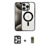 MARSİLYAN™- iPhone 15 Pro Max Kılıf Siluet Çizgi Serisi - Siyah Joko Magic 5D Hayalet Cam + PVD Metal Kamera Lens - LT