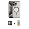 MARSİLYAN™- iPhone 15 Pro Max Kılıf Siluet Çizgi Serisi - Siyah Polymer Nano Ekran Koruyucu + PVD Metal Kamera Lens - GI