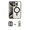 MARSİLYAN™- iPhone 15 Pro Max Kılıf Siluet Çizgi Serisi - Siyah Polymer Nano Ekran Koruyucu + PVD Metal Kamera Lens - LT