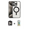 MARSİLYAN™- iPhone 15 Pro Max Kılıf Siluet Çizgi Serisi - Siyah Polymer Nano Ekran Koruyucu + PVD Metal Kamera Lens - TU