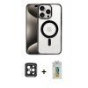 MARSİLYAN™- iPhone 15 Pro Max Kılıf Siluet Çizgi Serisi - Siyah Polymer Nano Ekran Koruyucu + PVD Metal Kamera Lens - SH