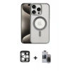 MARSİLYAN™- iPhone 15 Pro Max Kılıf Siluet Çizgi Serisi - Siyah Vanessa Magic Hayalet Cam + PVD Metal Kamera Lens - GS