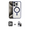 MARSİLYAN™- iPhone 15 Pro Max Kılıf Siluet Çizgi Serisi - Siyah Vanessa Magic Hayalet Cam + PVD Metal Kamera Lens - SH