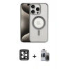 MARSİLYAN™- iPhone 15 Pro Max Kılıf Siluet Çizgi Serisi - Siyah Vanessa Magic Hayalet Cam + PVD Metal Kamera Lens - SH