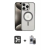 MARSİLYAN™- iPhone 15 Pro Max Kılıf Siluet Çizgi Serisi - Siyah Vanessa Magic Hayalet Cam + PVD Metal Kamera Lens - GI
