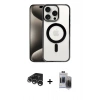 MARSİLYAN™- iPhone 15 Pro Max Kılıf Siluet Çizgi Serisi - Siyah Vanessa Magic Hayalet Cam + Raze Metal Kamera Lens - GS
