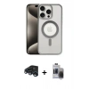 MARSİLYAN™- iPhone 15 Pro Max Kılıf Siluet Çizgi Serisi - Siyah Vanessa Magic Hayalet Cam + Raze Metal Kamera Lens - LT