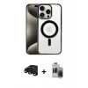 MARSİLYAN™- iPhone 15 Pro Max Kılıf Siluet Çizgi Serisi - Siyah Vanessa Magic Hayalet Cam + Raze Metal Kamera Lens - SH