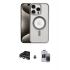 MARSİLYAN™- iPhone 15 Pro Max Kılıf Siluet Çizgi Serisi - Siyah Vanessa Magic Hayalet Cam + Raze Metal Kamera Lens - GS