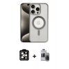 MARSİLYAN™- iPhone 15 Pro Max Kılıf Siluet Çizgi Serisi - Siyah Vanessa Magic Hayalet Cam + PVD Metal Kamera Lens - TU