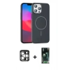 MARSİLYAN™- iPhone 15 Pro Max Kılıf Siluet Doku Özel Seri - Şeffaf 360 Full Body Arka Koruyucu + Gümüş PVD Metal Kamera Lens