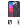 MARSİLYAN™- iPhone 15 Pro Max Kılıf Siluet Doku Özel Seri - Şeffaf Pasifik Cam Ekran Koruyucu + Gri PVD Metal Kamera Lens