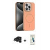 MARSİLYAN™- iPhone 15 Pro Max Kılıf Siluet Doku Özel Seri - Şeffaf Pasifik Cam Ekran Koruyucu + Gümüş Raze Metal Kamera Lens