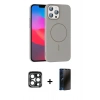 MARSİLYAN™- iPhone 15 Pro Max Kılıf Siluet Doku Özel Seri - Siyah 3D Antistatik Hayalet Cam Ekran Koruyucu + PVD Metal Kamera Lens - LT