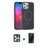 MARSİLYAN™- iPhone 15 Pro Max Kılıf Siluet Doku Özel Seri - Siyah 3D Antistatik Hayalet Cam Ekran Koruyucu + PVD Metal Kamera Lens - LT