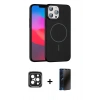 MARSİLYAN™- iPhone 15 Pro Max Kılıf Siluet Doku Özel Seri - Siyah 3D Antistatik Hayalet Cam Ekran Koruyucu + PVD Metal Kamera Lens - SH