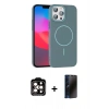MARSİLYAN™- iPhone 15 Pro Max Kılıf Siluet Doku Özel Seri - Siyah 3D Antistatik Hayalet Cam Ekran Koruyucu + Turuncu PVD Metal Kamera Lens