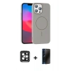 MARSİLYAN™- iPhone 15 Pro Max Kılıf Siluet Doku Özel Seri - Siyah 3D Antistatik Hayalet Cam Ekran Koruyucu + PVD Metal Kamera Lens - SH