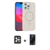 MARSİLYAN™- iPhone 15 Pro Max Kılıf Siluet Doku Özel Seri - Siyah 3D Antistatik Hayalet Cam Ekran Koruyucu + PVD Metal Kamera Lens - SH