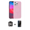 MARSİLYAN™- iPhone 15 Pro Max Kılıf Siluet Doku Özel Seri - Siyah 3D Antistatik Hayalet Cam Ekran Koruyucu + Turuncu PVD Metal Kamera Lens