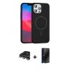 MARSİLYAN™- iPhone 15 Pro Max Kılıf Siluet Doku Özel Seri - Siyah 3D Antistatik Hayalet Cam Ekran Koruyucu + Raze Metal Kamera Lens - GS