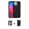 MARSİLYAN™- iPhone 15 Pro Max Kılıf Siluet Doku Özel Seri - Siyah 3D Antistatik Hayalet Cam Ekran Koruyucu + PVD Metal Kamera Lens - LT