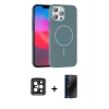 MARSİLYAN™- iPhone 15 Pro Max Kılıf Siluet Doku Özel Seri - Siyah 3D Antistatik Hayalet Cam Ekran Koruyucu + PVD Metal Kamera Lens - SH