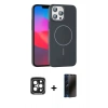 MARSİLYAN™- iPhone 15 Pro Max Kılıf Siluet Doku Özel Seri - Siyah 3D Antistatik Hayalet Cam Ekran Koruyucu + PVD Metal Kamera Lens - SH