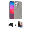 MARSİLYAN™- iPhone 15 Pro Max Kılıf Siluet Doku Özel Seri - Siyah 3D Antistatik Mat Seramik Nano Ekran Koruyucu + Raze Metal Kamera Lens - SH