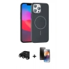 MARSİLYAN™- iPhone 15 Pro Max Kılıf Siluet Doku Özel Seri - Siyah 3D Antistatik Mat Seramik Nano Ekran Koruyucu + Raze Metal Kamera Lens - SH