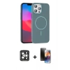 MARSİLYAN™- iPhone 15 Pro Max Kılıf Siluet Doku Özel Seri - Siyah 3D Antistatik Mat Seramik Nano Ekran Koruyucu + PVD Metal Kamera Lens - GI