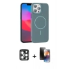 MARSİLYAN™- iPhone 15 Pro Max Kılıf Siluet Doku Özel Seri - Siyah 3D Antistatik Mat Seramik Nano Ekran Koruyucu + PVD Metal Kamera Lens - LT