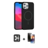 MARSİLYAN™- iPhone 15 Pro Max Kılıf Siluet Doku Özel Seri - Siyah 3D Antistatik Mat Seramik Nano Ekran Koruyucu + PVD Metal Kamera Lens - GI