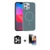 MARSİLYAN™- iPhone 15 Pro Max Kılıf Siluet Doku Özel Seri - Siyah 3D Antistatik Mat Seramik Nano Ekran Koruyucu + PVD Metal Kamera Lens - TU