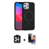 MARSİLYAN™- iPhone 15 Pro Max Kılıf Siluet Doku Özel Seri - Siyah 3D Antistatik Mat Seramik Nano Ekran Koruyucu + PVD Metal Kamera Lens - TU